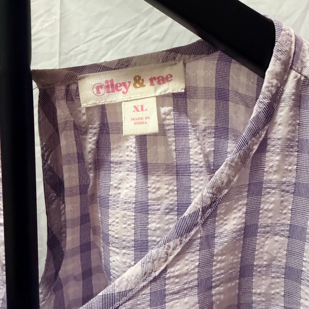 Riley & Rae Lavender Checkered Ruffle Blouse - Picture 2 of 4